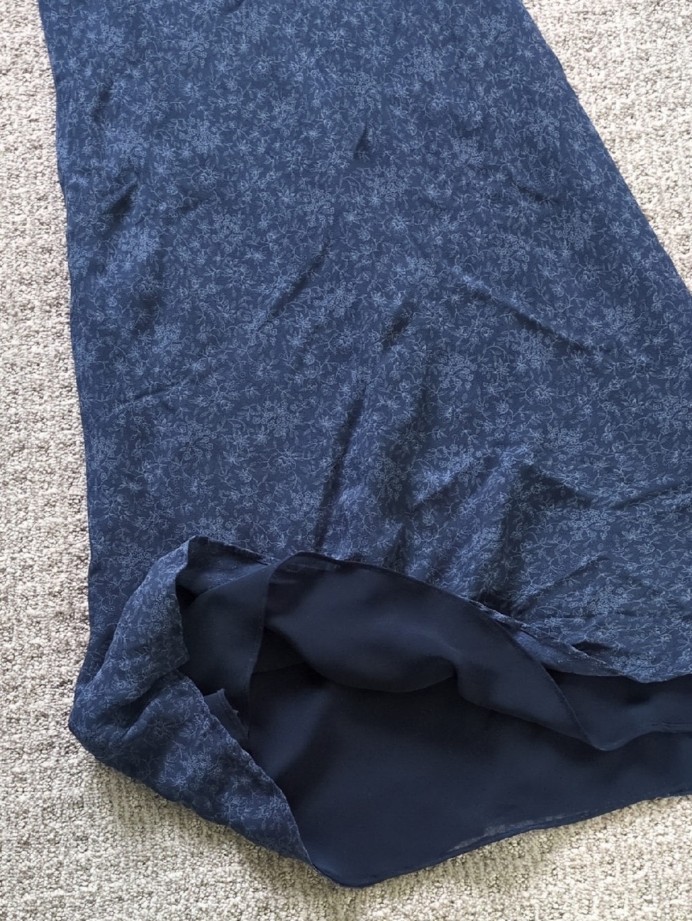 STUNNING Ralph Lauren Navy Blue Silk Floral Boatneck Midi Dress, Size 12 - Picture 4 of 9